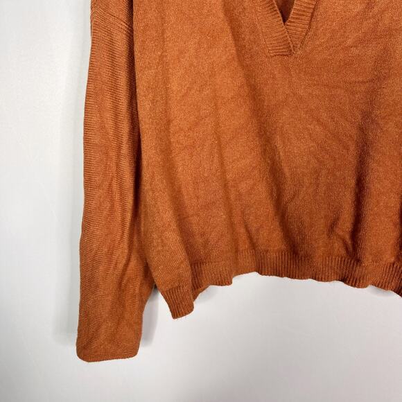 Poof Apparel Large L Rust Orange V Neck Collared Sweater Pullover Cotton Stretch - Picture 6 of 8